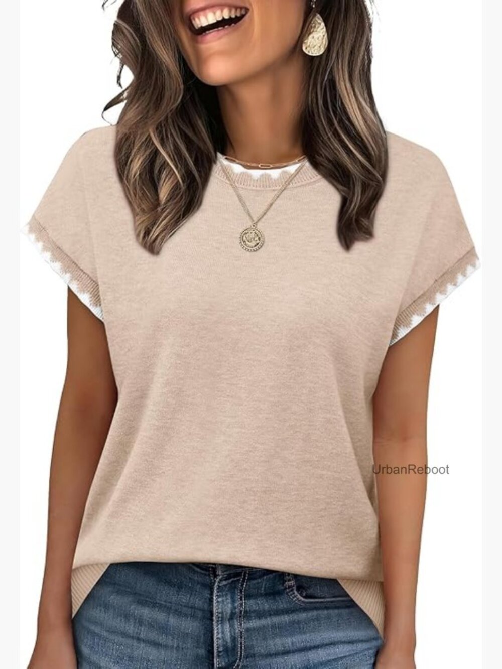 Short Sleeve Crew Neck Summer Sweater Pullover Business Casual Top